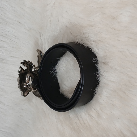 Nick & Nora Elegant Black Leather Belt with Silver Dragon Buckle Unisex Sz S - Picture 4 of 6